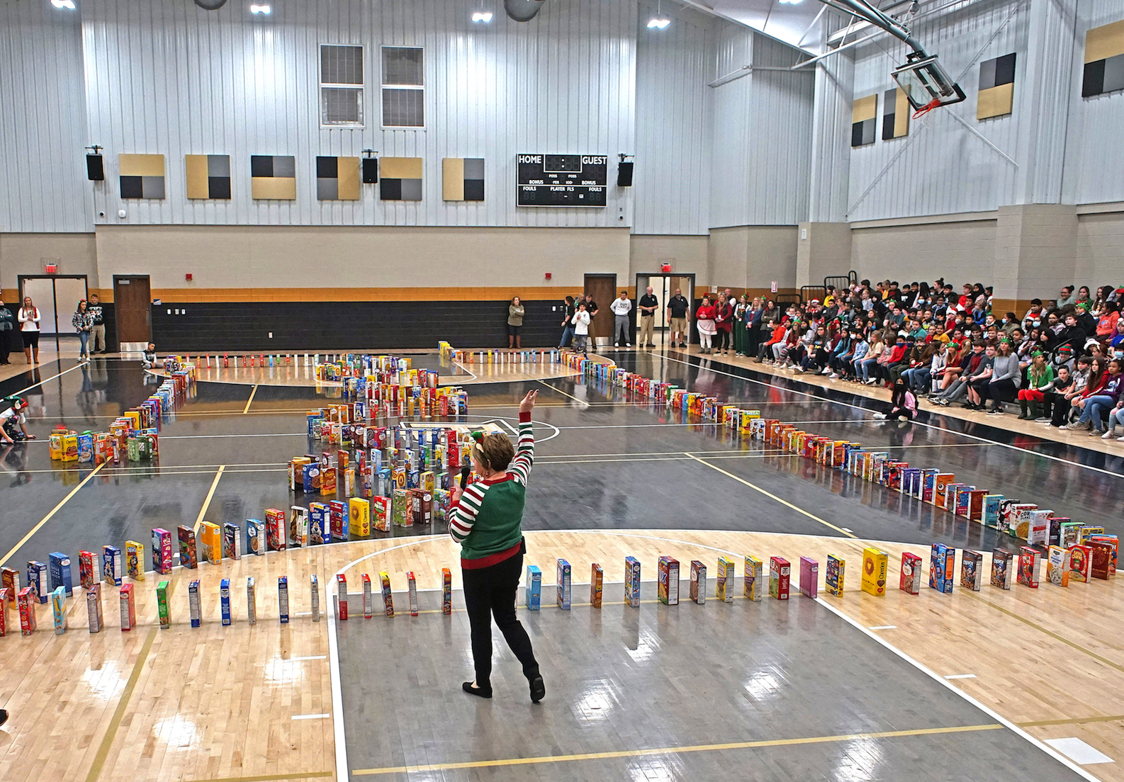 Cereal topple makes donating food more fun